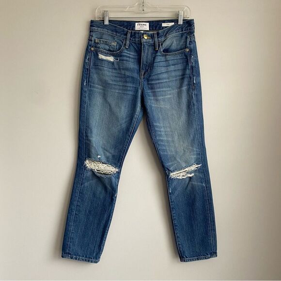 Frame Denim Le Boy Distressed Straight Leg Jeans in Kirkwall - Picture 1 of 9